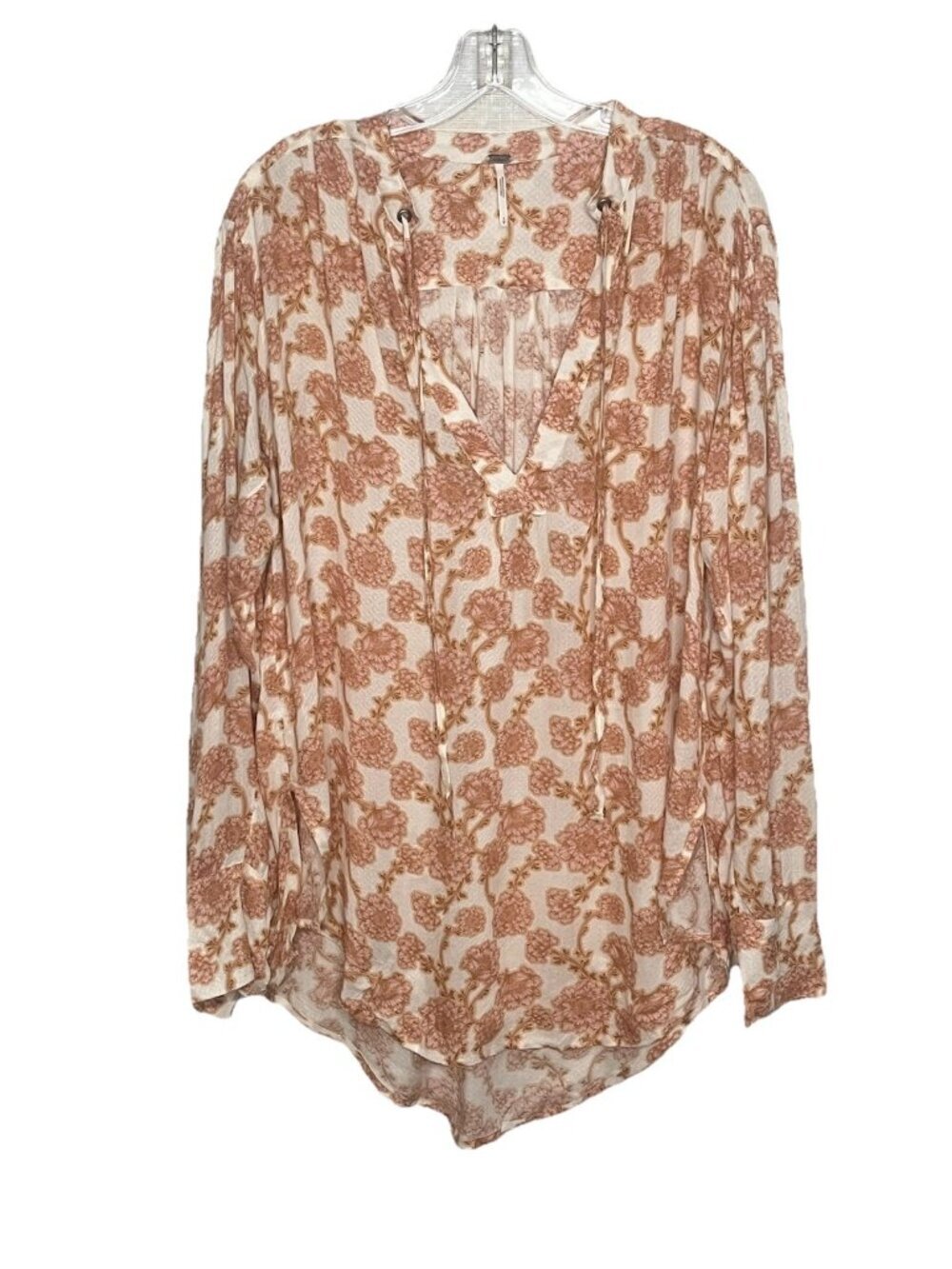 Free People Mia Tunic Top S Floral Boho Long Sleeve V Neck Oversized Blouse